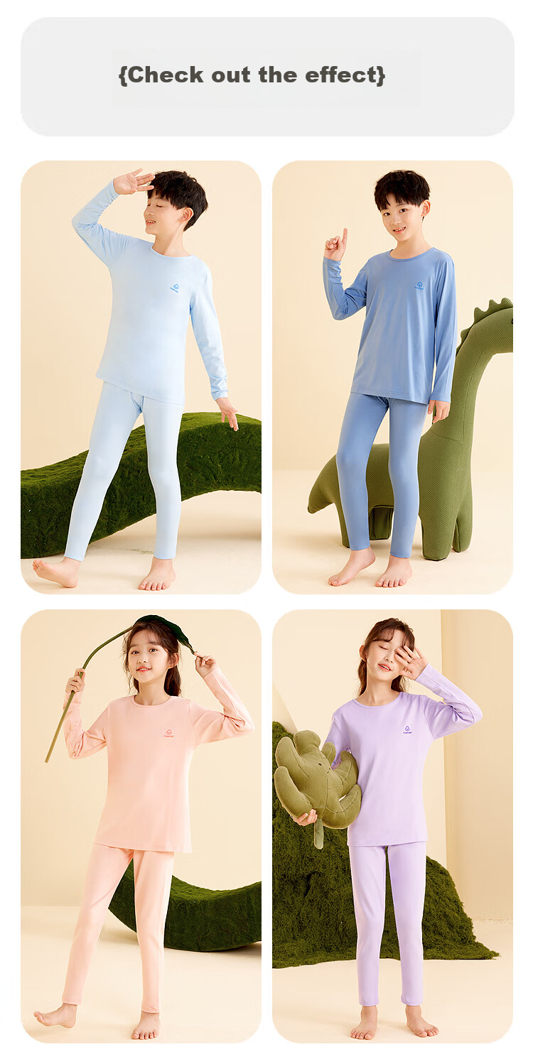 Hodohome Children's Autumn Underwear Set, Boys' 3A Antibacterial And Anti-Mite Cotton-Spandex Thin Thermal Underwear, Class A Round Neck Pajamas, 129 160 11