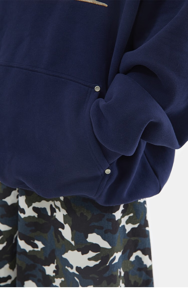 Crying Center Blue Wool Layered 3C Logo Fleece Sweatshirt Deep Blue S [Wen Qi Same Style] 22