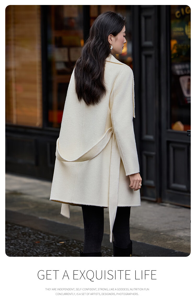 Bailuyu Qianjinfeng Wool Blend Double-Sided Woolen Coat 25 Winter New Year Red Mid-Length Elegant Women's Coat Red M 7