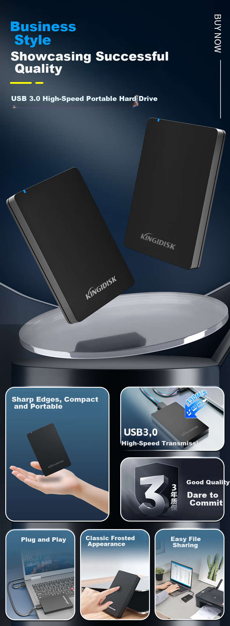 Heijiachong (KINGIDISK) 1TB USB3.0 Portable Hard Drive SLIM Series, 2.5-Inch, China Gold, 9.5mm Metal Slim, Shockproof And Pressure Resistant, SLIM100 3