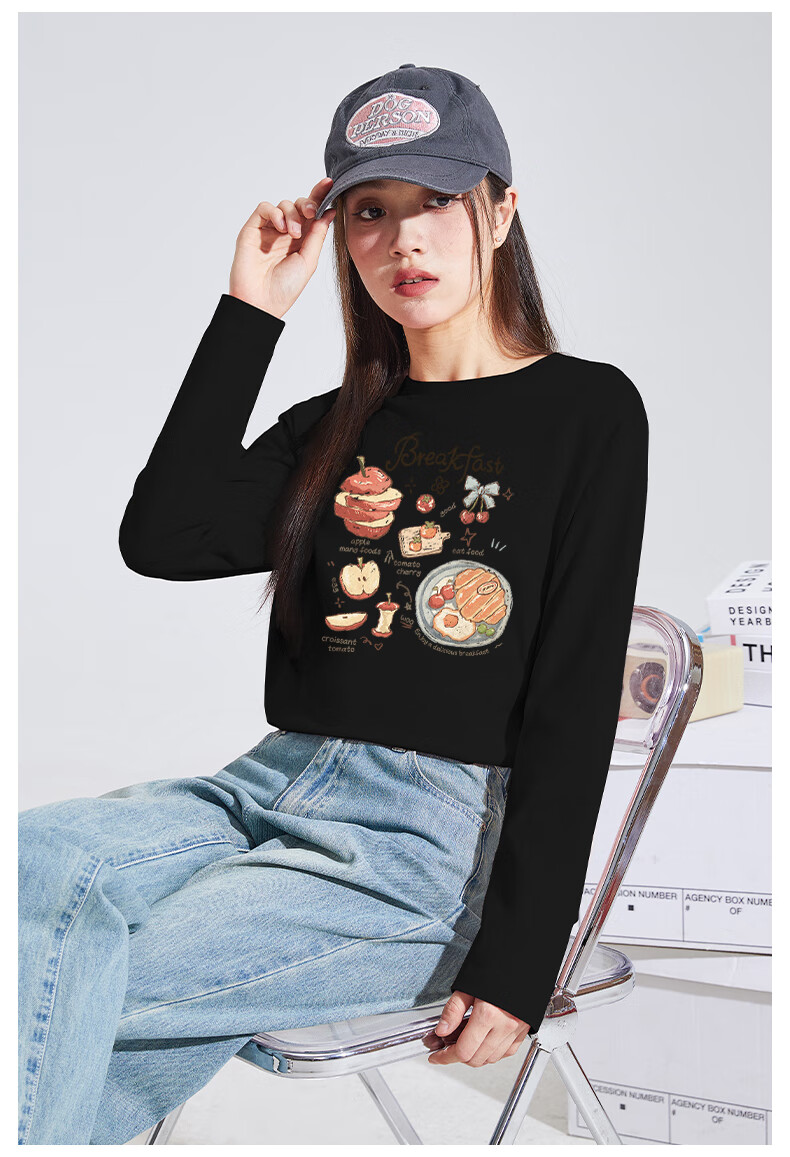 TonLion Pure Cotton Long Sleeve T-Shirt Women Spring Autumn New 200G Heavyweight Base Layer Trendy Petite Top 3
