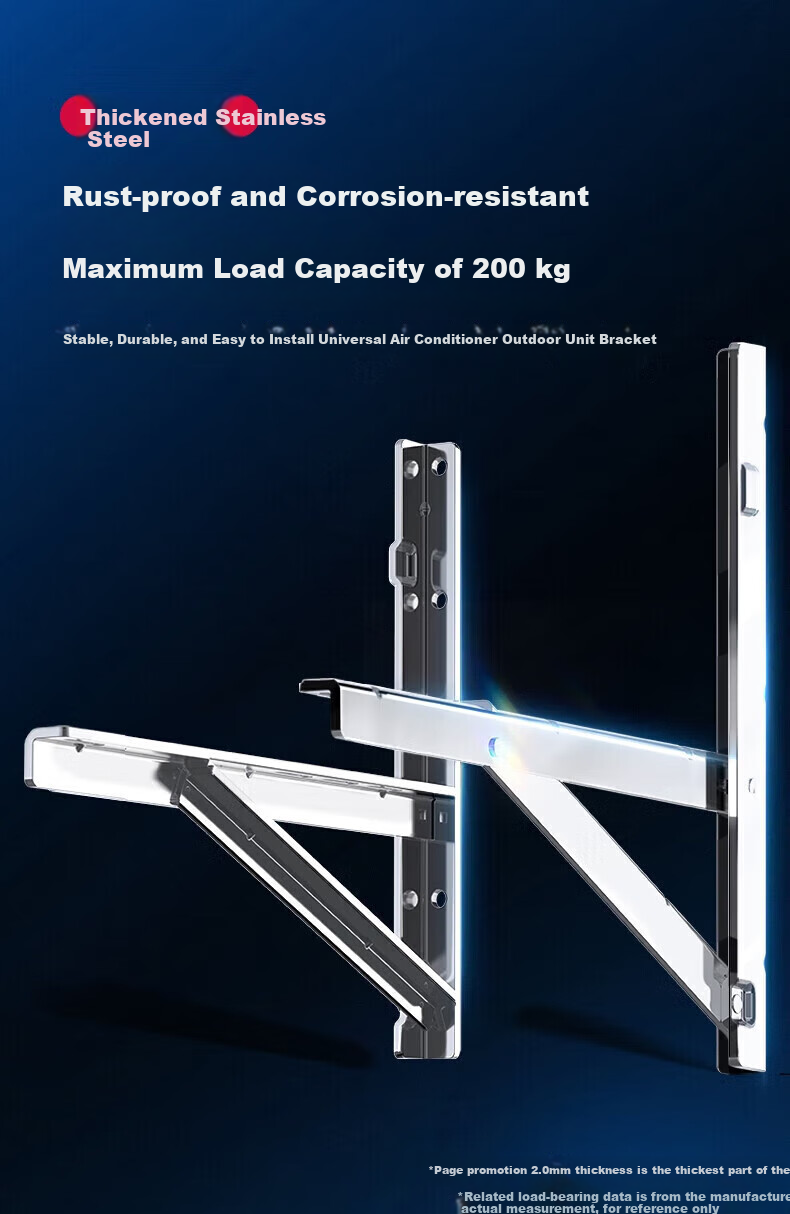 Beishi Stainless Steel Air Conditioner Bracket, Side Hanging Bracket for Outdoor Unit, Stainless Steel Horizontal Hanging Air Conditioner Outdoor Unit Bracket, 3P 1