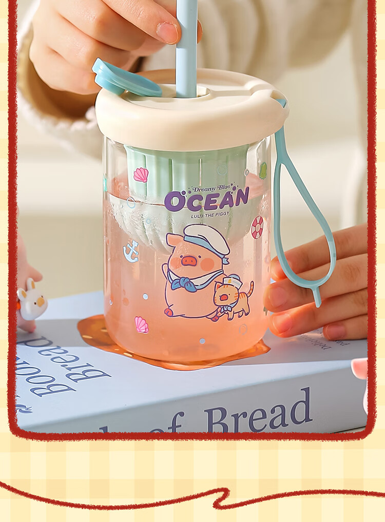 KAWASIMAYA & Lulu Pig Collaboration Glass Cup Women's High-Value Tea Separation Straw Cup Juice Coffee Cup Pink Edition 2