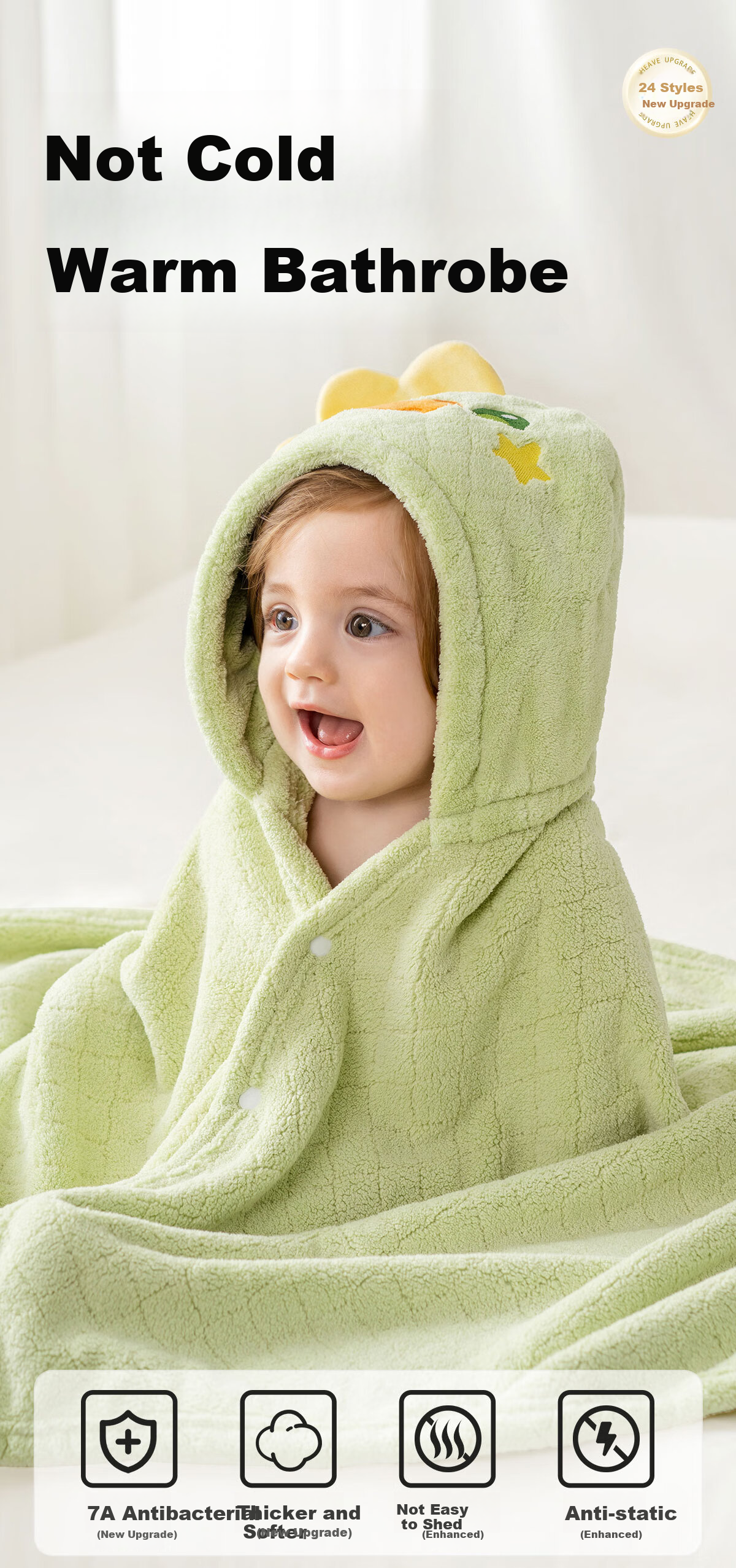 OUYUN Baby Bath Towel, Coral Fleece Quick-Dry Children's Cape Bathrobe with Hood, Baby Bathing Robe, Dinosaur Pattern, 145*85 Cm 2