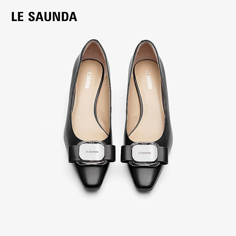 Le Saunda 26 Spring New Fashion Chunky Heel Square Toe Lambskin Commuter Pumps Women 6T41009 Hepburn Black BKK 36