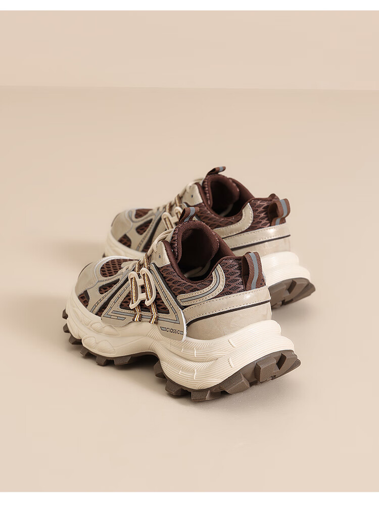 ZHR Chunky Dad Sneakers for Women, Lightweight with Hidden Heel, Retro Versatile Casual Sports Shoes for Women, KS251 Brown Size 38 10