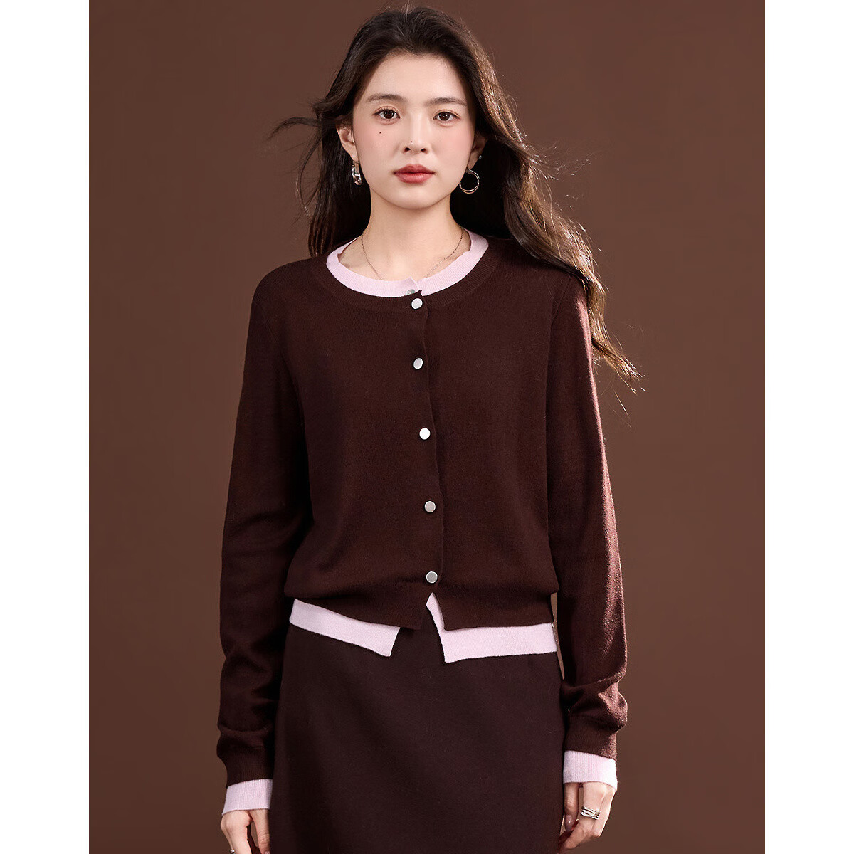 Dme [Quiet Luxury Inspired Wardrobe] Spring and Autumn Design Fake Two-Piece Color-Block Knit Sweater with Decorative Buckle for Women 21