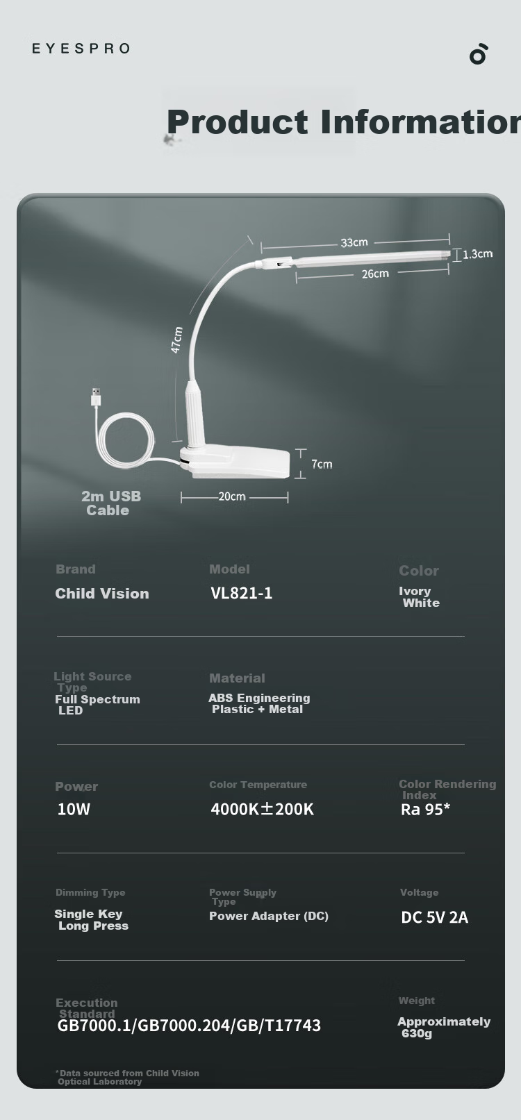 Haishibao Clip-On Desk Lamp Eye Protection Light for Bedside Reading, Student Study, Dormitory And Bedroom Use, Adjustable VL821-1 9