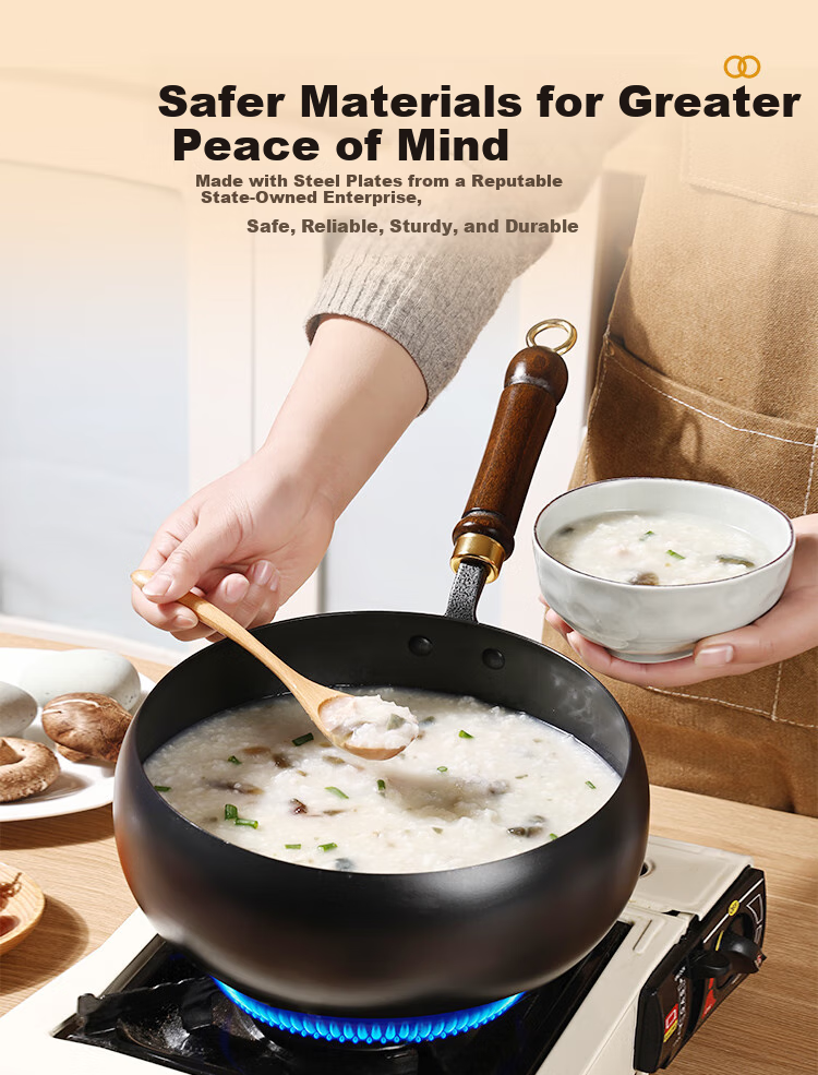 Jincun, Zhangqiu Large Belly Pot, Wok, Iron Pot, Non-Coated Frying Pan, Flat Bottom Stew Pot, Forged Fine Iron, Pre-Seasoned, 26cm 4