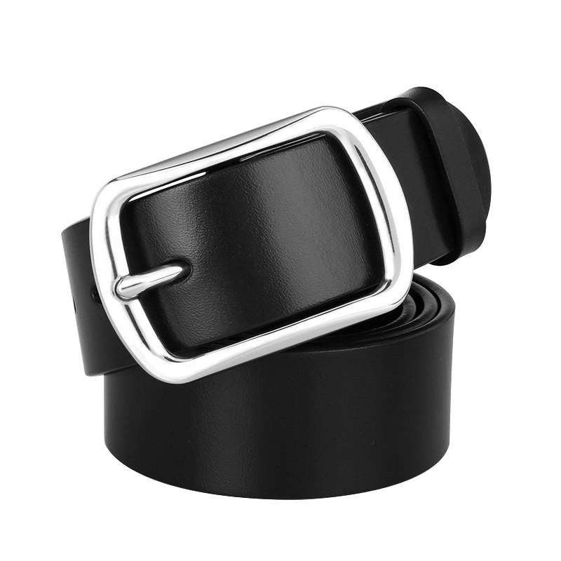 Cattlesboss Leather Belt for Men, Top Grain Cowhide with Pin Buckle, Stainless Steel Trouser Belt, 1789 Gift, Elegant Black, 120cm