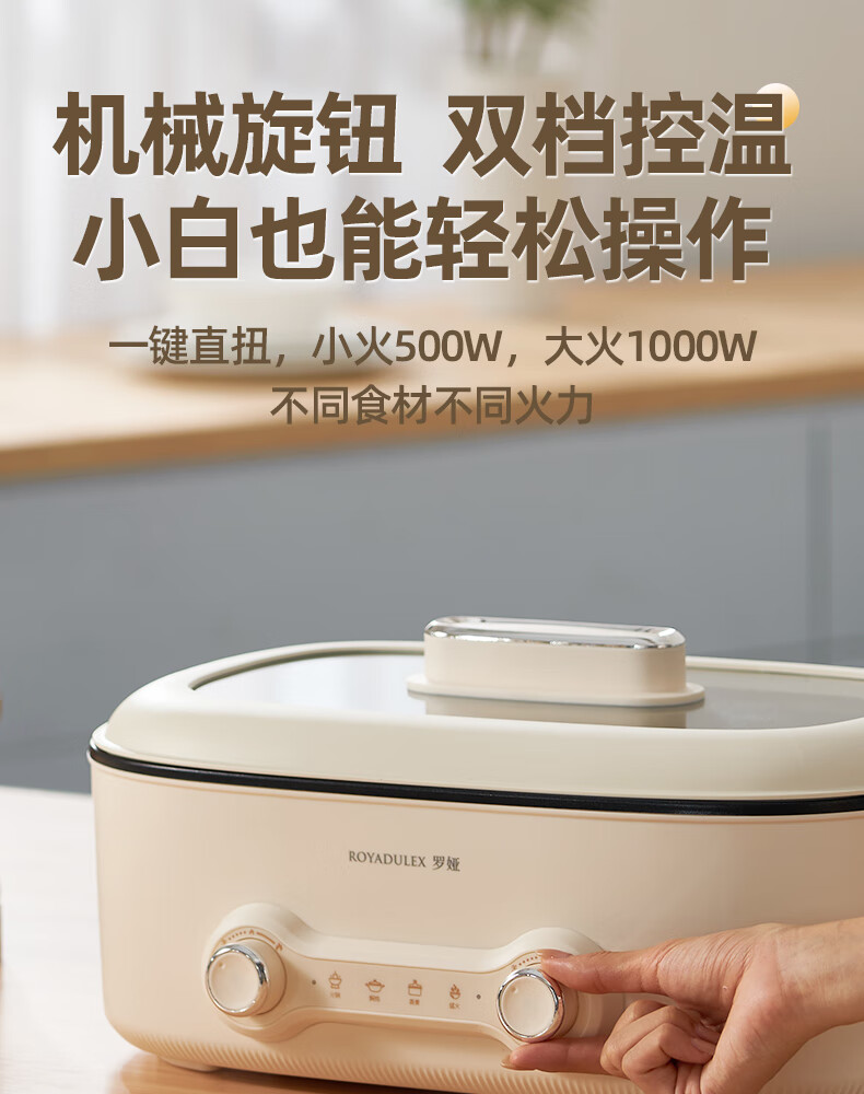 ROYALTY LINE 6.8L Electric Hot Pot Dual-Compartment Hot Pot 2000W Fast Boil Dual Zone Dual Control Multi-Function Cooking Pot 2