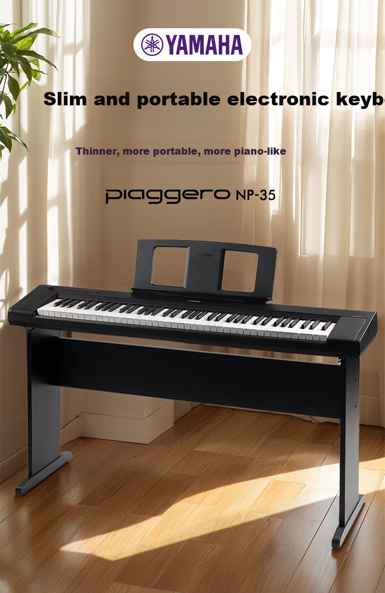 YAMAHA Digital Piano, 76 Weighted Keys, Home Use for Beginners And Children's Teaching, NP35WH White + Wooden Stand + Complete Accessories 1