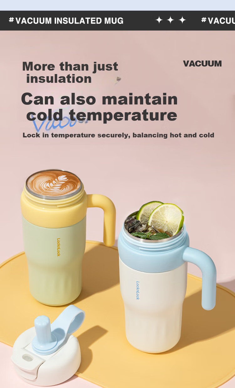 LOCK&LOCK Dopamine Insulated Coffee Mug for Men And Women Students, Desktop Tumbler with Handle, 560ML, White And Blue 8