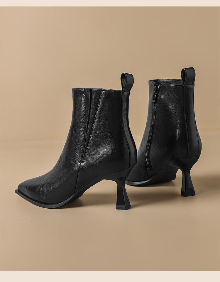 ZHR Women's Winter Vintage Elegant High Heel Thin Heel Ankle Boots Pointed Toe Height Increasing Boots BQ150A Black Size 34 5
