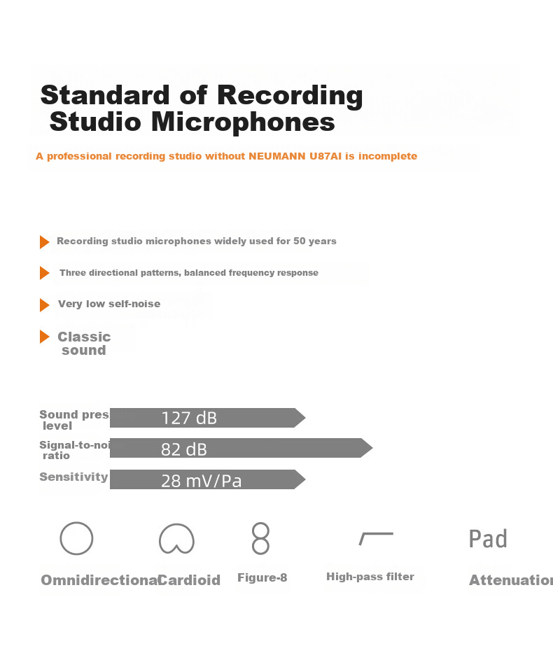 NEUMANN German Imported U87AI Professional Recording Studio Microphone Live Streaming Condenser Microphone High-End Voice Recording Karaoke Tool Neumann U87 Dual Diaphragm Three Directional Pickup 2