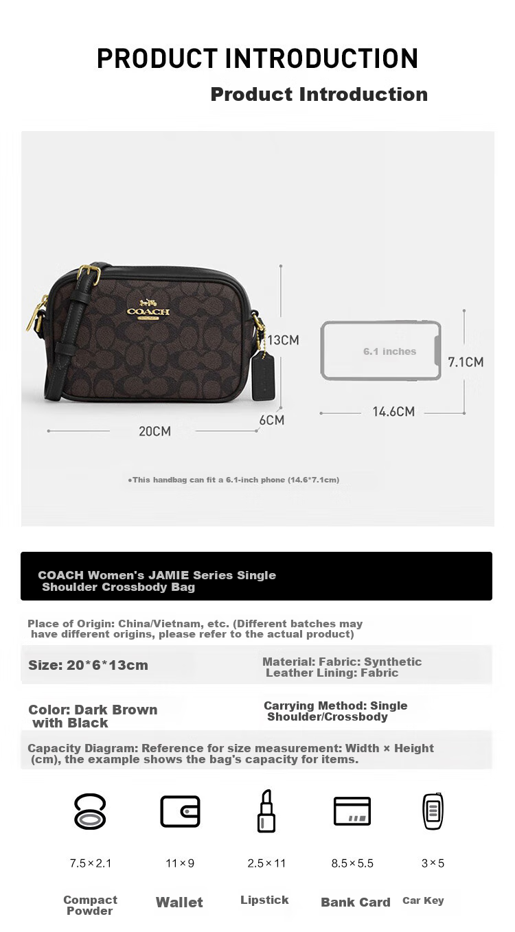 COACH [Brand Direct Supply], Women's JAMIE Small Shoulder Crossbody Bag Camera Bag CY752 Gift 2
