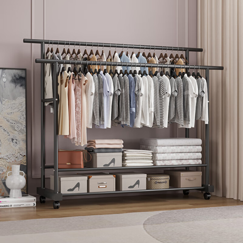 Nanye Floor Clothes Drying Rack Balcony Clothes Rack Mobile Clothes Rack Simple Clothes Rod Bedroom Clothes Hanger YJX-27L