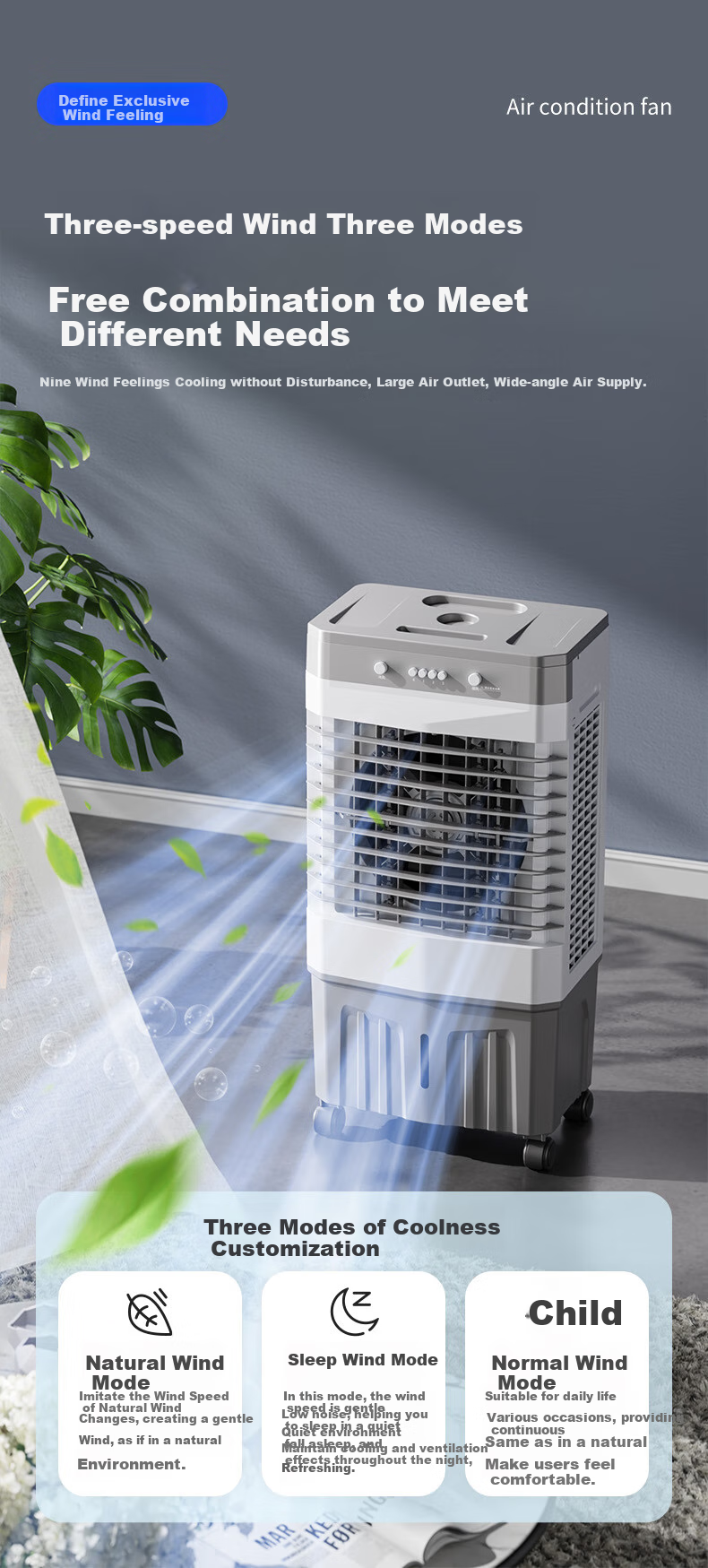 VCJ [Powerful Cooling] Air Cooler Fan, Home Cold Air Fan, Water-Cooled Fan, Portable Cooling Fan with Water Tank, for Bedroom And Living Room, Model HZ-70 5