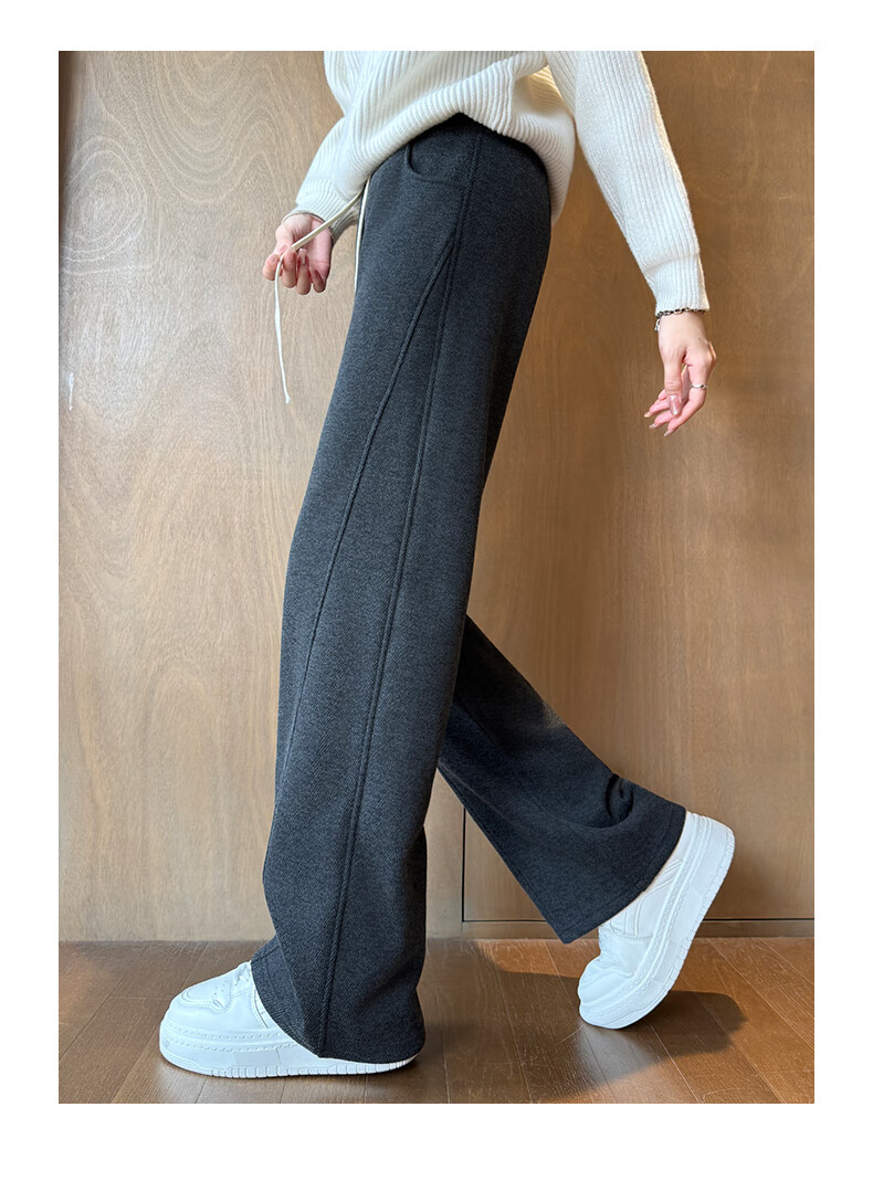 Yishangmei Women's Woolen Wide-Leg Pants Autumn Winter Thickened Herringbone Wool Straight Casual Trousers 2025 Latest Slim Fit 3