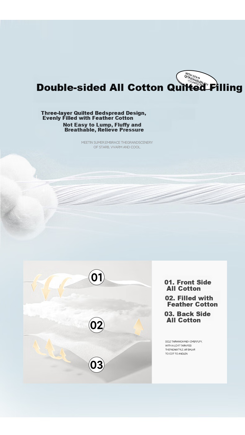Wuyinliangpin Class A Double-Sided Pure Cotton Bed Sheet, Quilted Double Bed Cover, Bedspread Three-Piece Set, Bed Sheet 200*230cm, Floral Patter 4