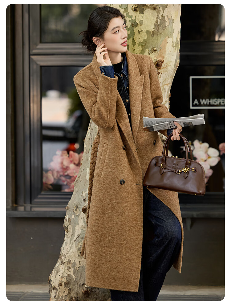 Bailuyu Wool Double-Faced Coat with Suit Collar, Straight Slim Fit, Winter 2025 New, Dark Gray, Women's M 10