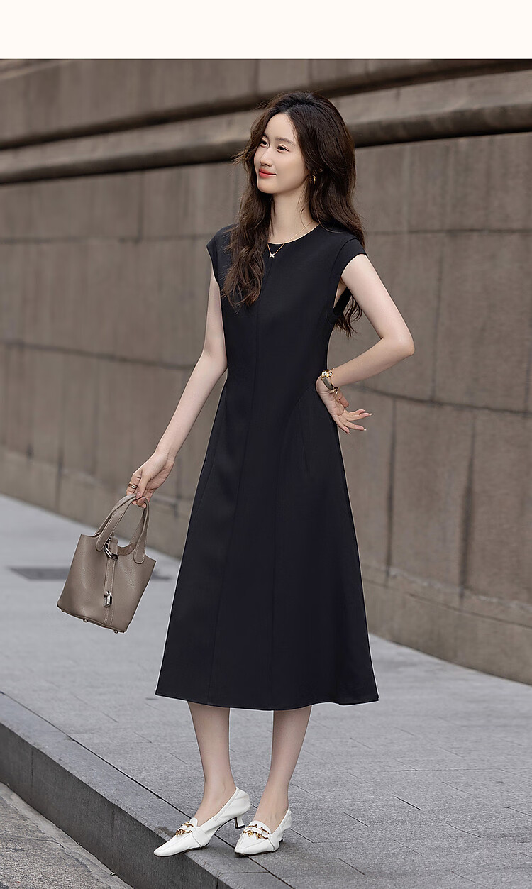 Demana French Princess Dress Summer Urban Elegant Vintage Round Neck Sleeveless Waist-Slimming Mid-Length Dress for Women 8
