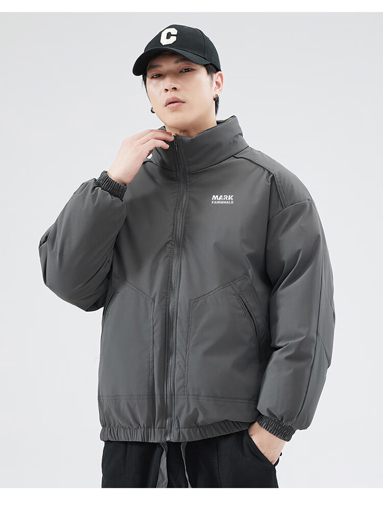 FAIRWHALE Men's Cotton Jacket Autumn Winter Casual Stand Collar Thickened Warm Outdoor Puffer Coat Dark Gray 3XL 8