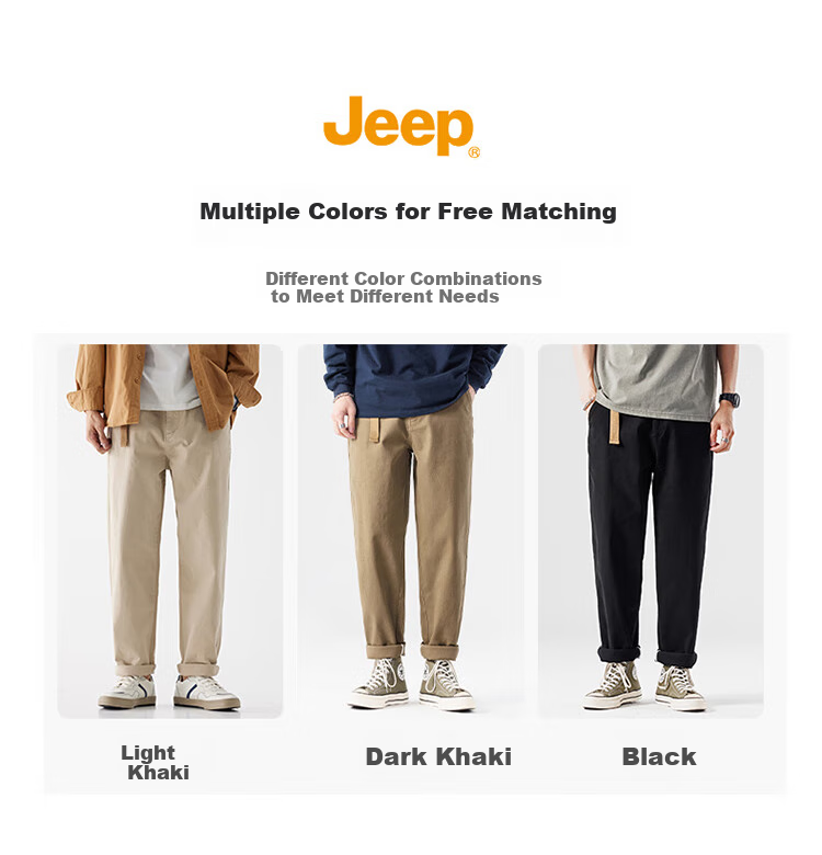 JEEP Casual Pants for Men, Loose-Fitting Trendy Spring And Summer High-End Straight-Leg Cargo Pants, Light Khaki, Size 28 3