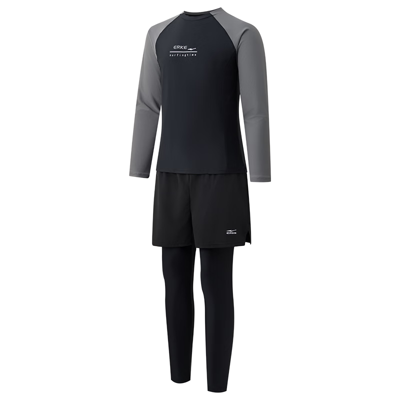 ERKE Men's Long Sleeve Long Pants Sunscreen Two-Piece Swimsuit Set Surfing Jellyfish Suit Hot Spring Bathing Suit
