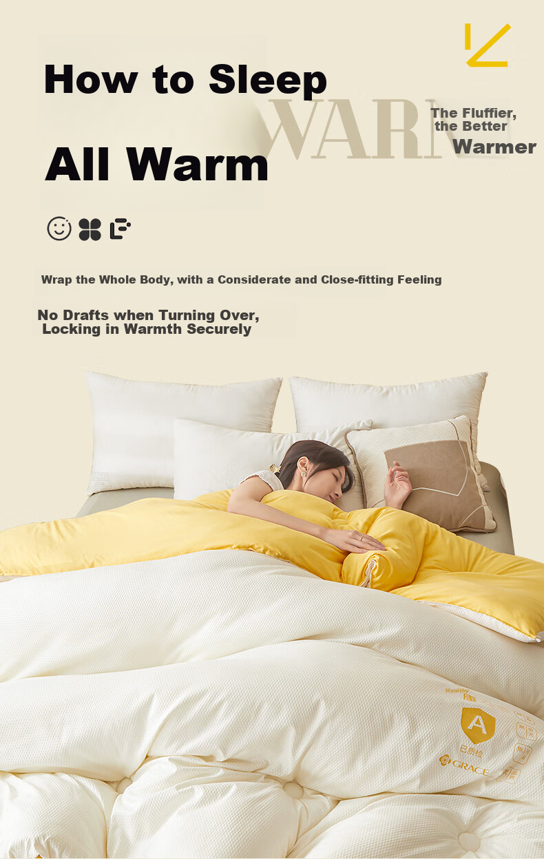 Grace Class A Fabric Autumn Winter Four Seasons Comforter, Double Student Dormitory Quilt, Air Conditioning Quilt, 8 Jin, 200*230cm, Cream Yellow 11