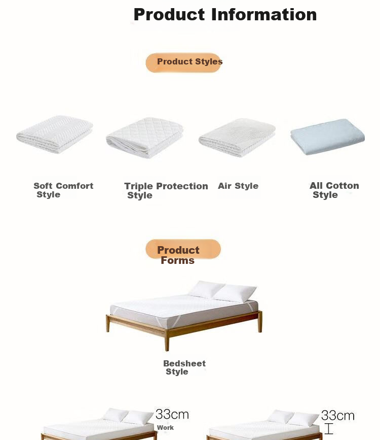 Wangyiyanxuan Mattress Protector, 3-Layer Standard Class A Antibacterial Waterproof Mattress Pad, 150×200cm, White Fitted Sheet Style 25