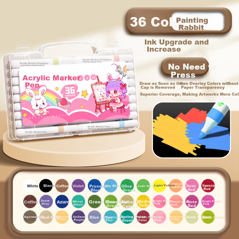 Mingyu Acrylic Markers, 36 Colors, Watercolor Pens for Children And Elementary School Students, Stackable Colors, Art Drawing Colored Markers, Birthday Gift, 36 Colors/Strawberry Rabbit