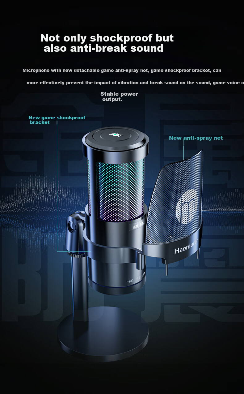 Haomuren Computer Microphone, Gaming And E-Sports Dedicated Noise-Cancelling Professional Sound Card, Live Streaming Condenser Karaoke Recording, Anchor Voice-Over Equipment, Microphone, Desktop, Laptop, Mobile Phone, USB Wired 17