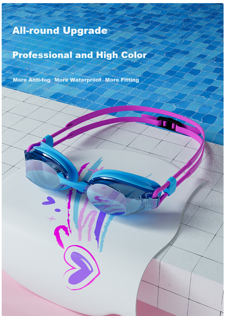 WATERTIME / Shuichuan Swimming Goggles, Anti-Fog Coated Lenses, Professional Waterproof Swim Glasses for Adult Men And Women, Pengpai Blue 2