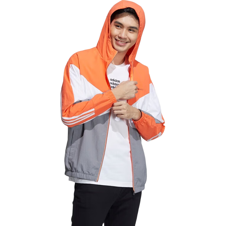 Adidas NEO Men's Sportswear, Loose-Fitting Breathable Casual Windproof Jacket, Woven Outerwear GP5701, Orange, Size L