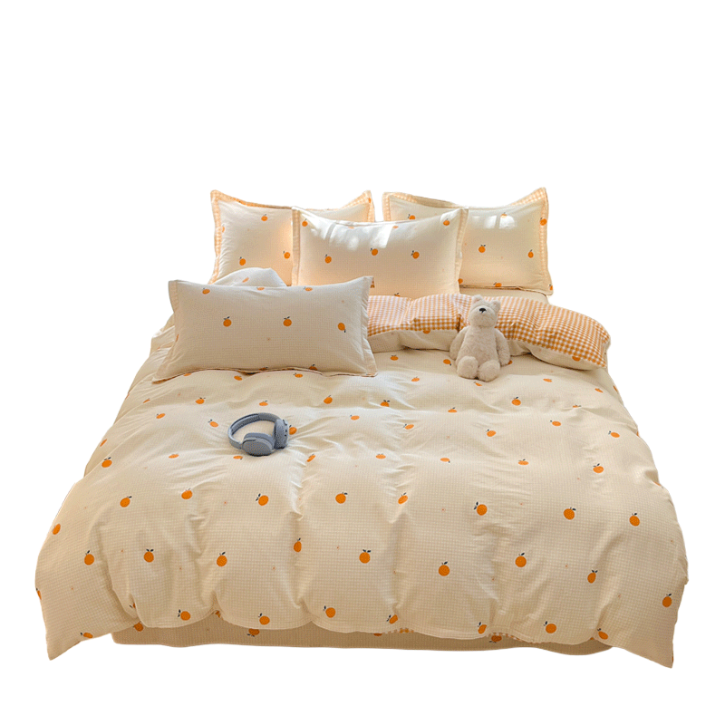 Hodo 100% Cotton Four-Piece Bedding Set Winter Bed Sheet and Duvet Cover 200x230cm Sweet Orange for 1.5/1.8m Bed