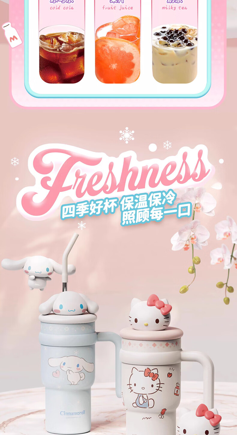 MINISO Sanrio Hello Kitty Insulated Tumbler with Plush Doll, Large Capacity 700ml Travel Mug for Home and Office 11