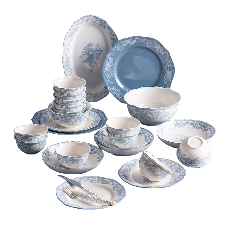 Chudi Complete Dinnerware Set Ceramic Bowl Set for Home Wedding Gift Danube 18-Piece [Gift Box]
