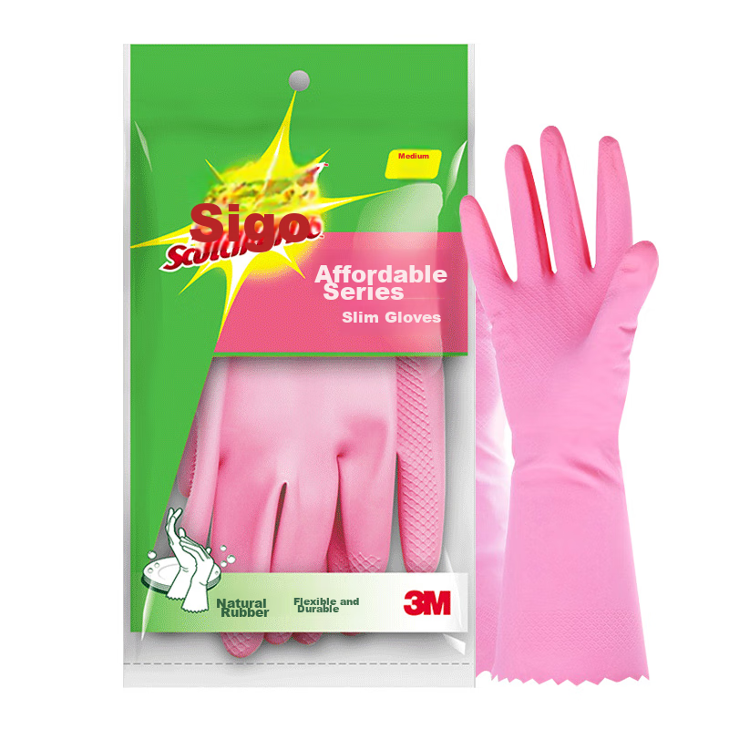 3M Rubber Gloves, 1 Pair Medium-Sized Slim Type, for Household Cleaning, Waterproof And Non-Slip, Soft Kitchen Dishwashing Gloves, Cherry Blossom Pink