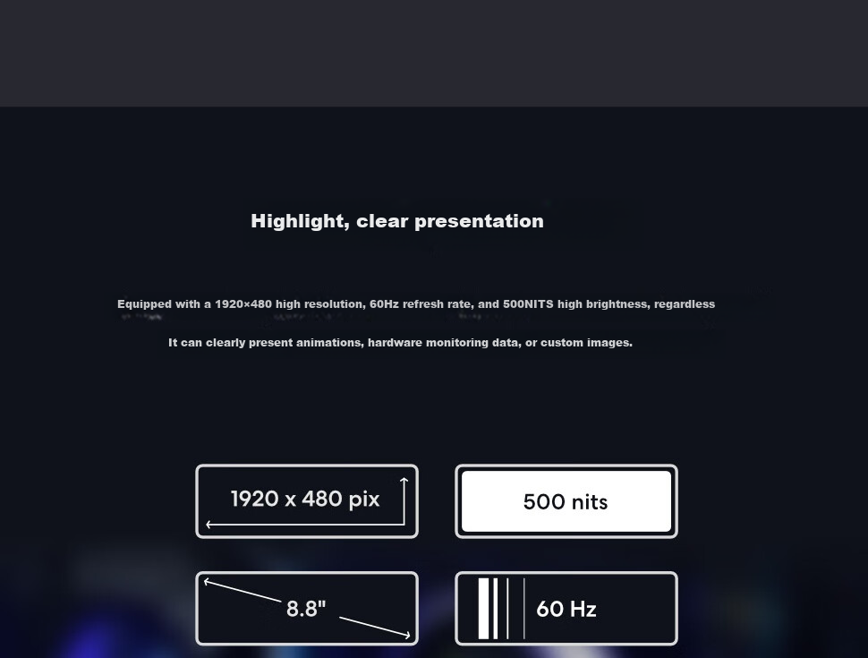 LIANLI 8.8-Inch Case Monitor, White, ARGB Light Strip, Flexible Mounting, 500 Nits High Brightness 6