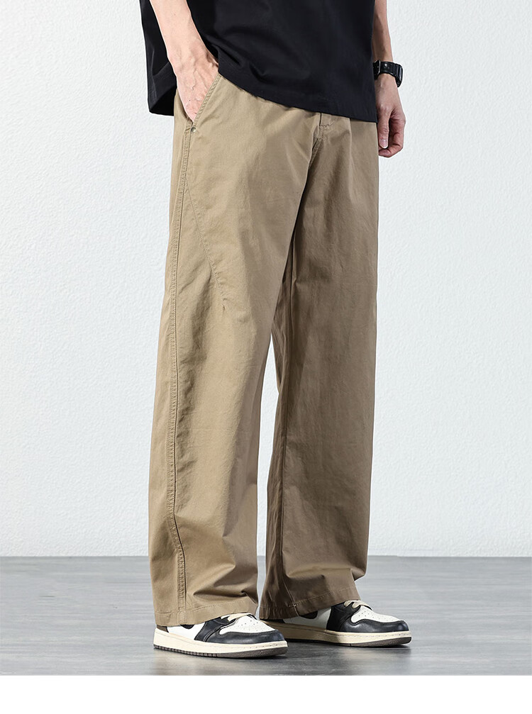 JEEP Casual Pants for Men, Spring And Summer Straight-Leg Loose Pure Cotton Cargo Pants, Trendy Men's Trousers, Khaki Color, Size 34 6