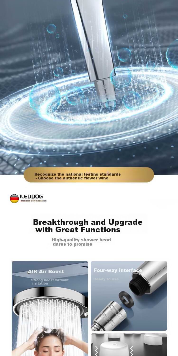 ILeddog [Germany], Pressurized Shower Head, Bathroom Bathing, Multifunctional Handheld Shower Head Set, HL-005 3