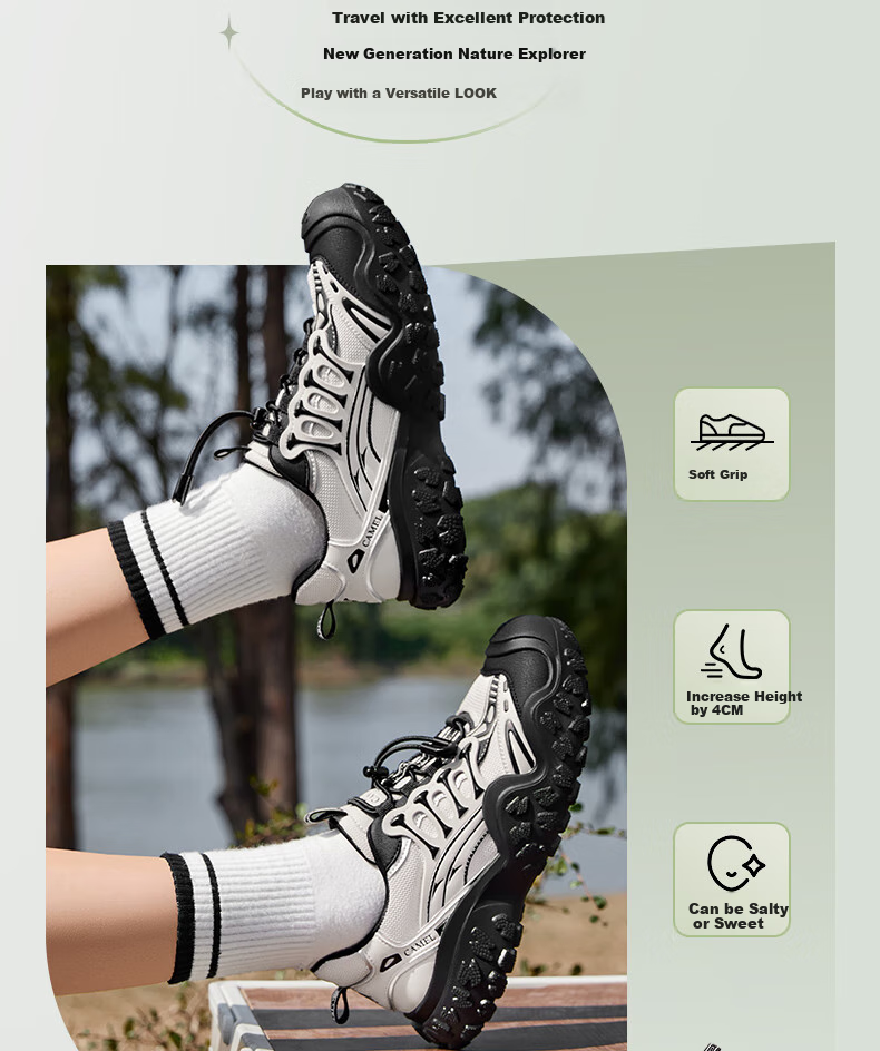 CAMEL Women's Hiking Shoes 2.0 Mecha Edition, Ugly-Cute Shoes, L25A076059, Beige/silver/blue (6cm Double-Layer Sole), Size 37 26