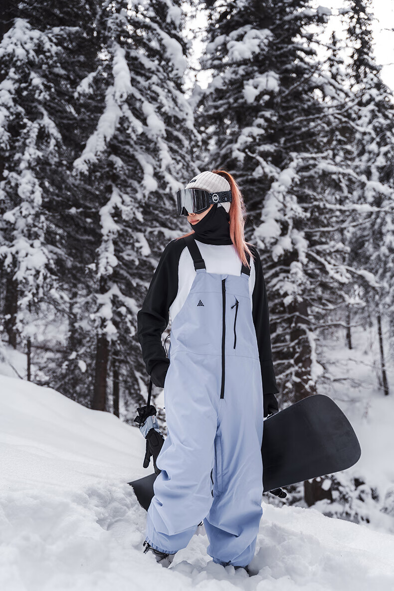 Nan En Single Board Ski Suit Bib Pants 3L Waterproof Thickened Warm Unisex Black M 23