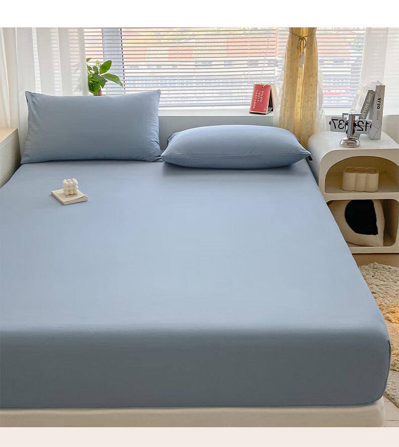 MUJI A-Class 100% Cotton Fitted Sheet Single Piece 1.5x2m Double Bed Cover Full Wrap Denim Blue 4