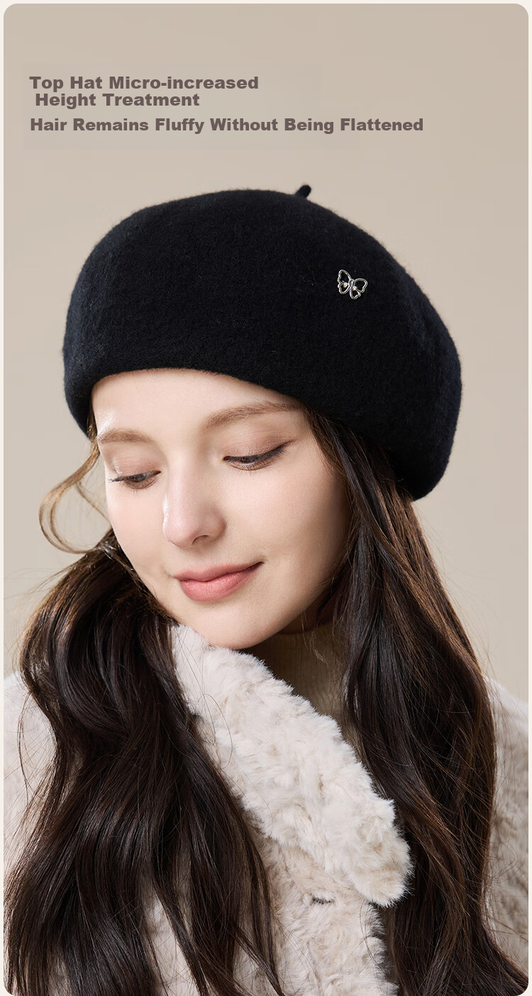 JIUMU Pure Wool Beret, Autumn And Winter Warm Woolen Painter's Hat, Japanese And British Retro Classic Versatile Hat for Wome 7