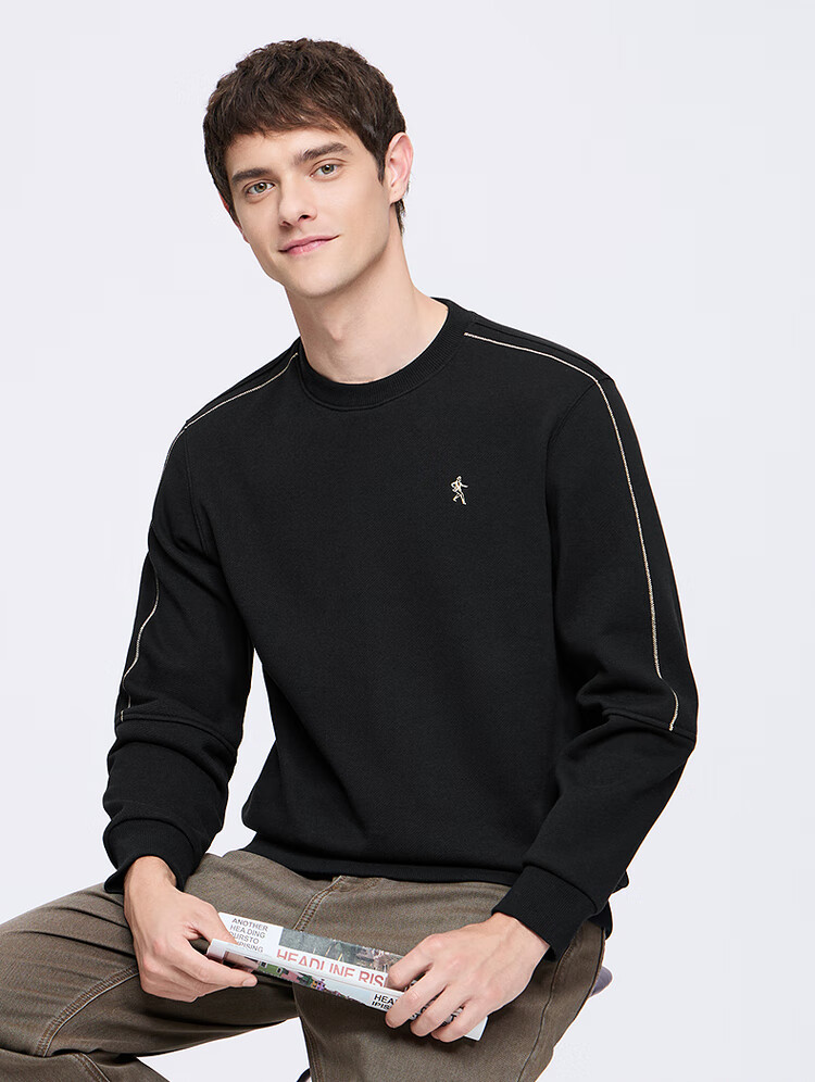 DANCING WOLVES [Xiao Nuan Lu] Thermal Heating Visible Design Fleece-Lined Antibacterial Thick Round Neck Sweatshirt for Men, 001 Black, M 1