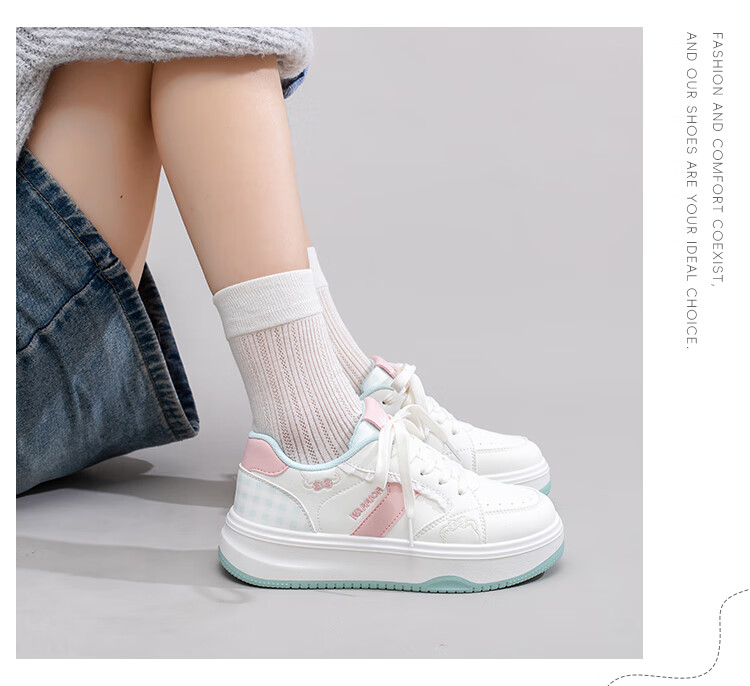 Warrior Women's Autumn Winter Thick Sole White Sneakers Sweet Versatile Casual Sports Shoes Beige Pink Size 38 10