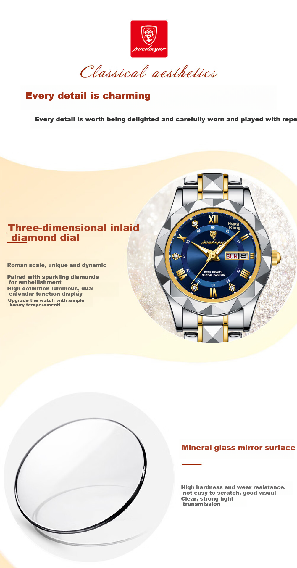 GEORGCOUNT Women's Watch, 2025 New Swiss Genuine Light Luxury High-End Ladies Watch, Waterproof Silent Quartz Watch for Women, Student Model 9