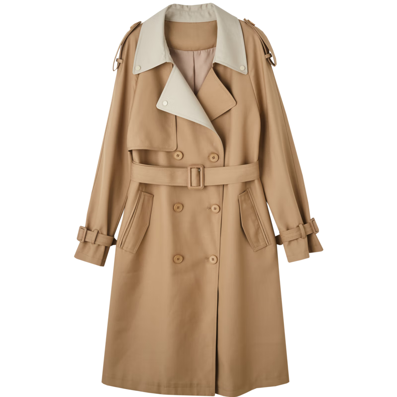 Dme Suit Collar Trench Coat Spring Autumn Double-Breasted Straight Long Women's Coat